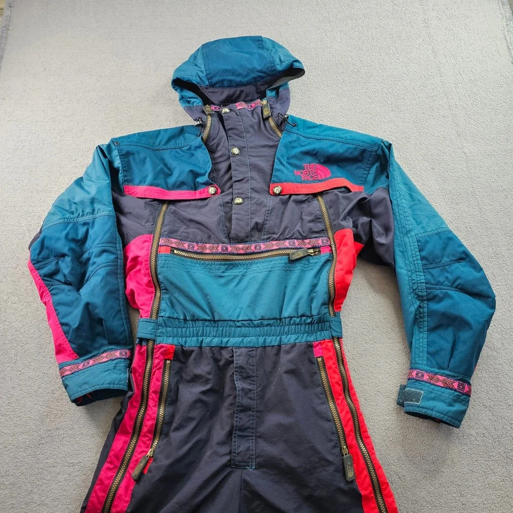 Vtg The North Face Rage Snowsuit Mens Navy Teal‎ Winter Sports Hooded Double Zip